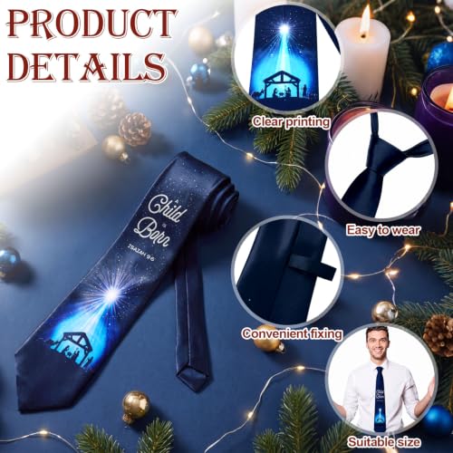 Christmas Nativity Ties Religious Necktie for Men Manger Scene Tie Religious Necktie for Celebrations - color: Blue, style: A Child is Born