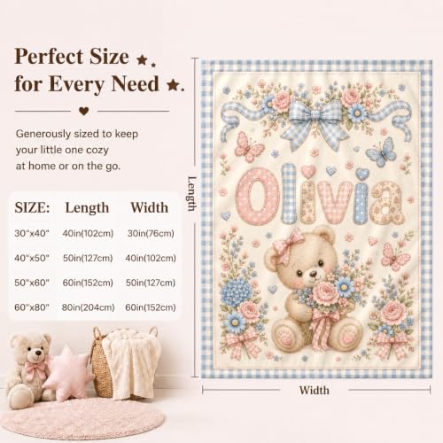 Custom Baby Blanket for Girls Boys, Personalized Baby Blanket with Name - color: Cute Little Bear