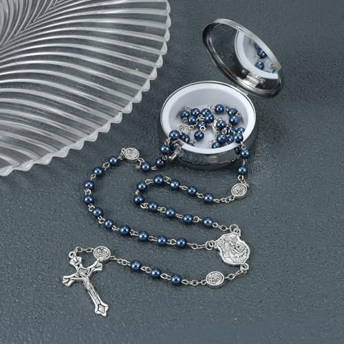 Saint Michael the Archangel Catholic Rosary Necklace - color: Saint Michael-Blue