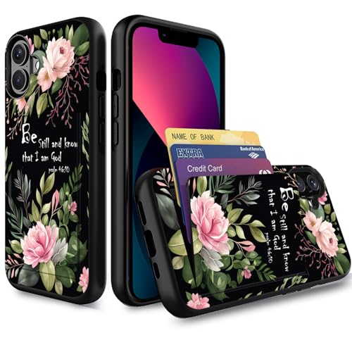 for iPhone 17 Case,Wallet Case Credit Card Holder Dual Layer Hybrid Shockproof PC + TPU Case Cover for iPhone 17 6.3" 2025,Flower Bible Verse Psalm 46:10 - color: Flower Bible Verse Psalm 46:10, size: iPhone 17 6.3"