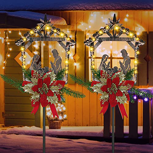 Moukeren 2 Pcs 3.5ft Nativity Scene Outdoor Light up Yard Stakes, Classic - style: Classic