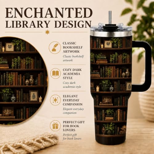 Tumbler 40oz with Straw and Lid – Insulated Water Bottle for Women, Stainless Steel Cup Keeps Cold 12 Hours/Hot 6 Hours, Large Mug for Office Gym (Book5) - color: Book5