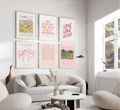 6Pcs Christian Wall Art Pink Bible Verse Scripture Wall Decor Unframed - size: 12x16 in posters