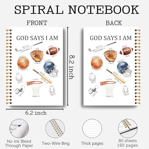 God Says I Am Christian Sports Notebook, Inspirational Bible Journal for Women Men Kids, Golf Football Basketball Baseball Lover Gifts Hardcover Spiral Notebooks Journals, 5.5x8.3 Inch - color: Christian Sports