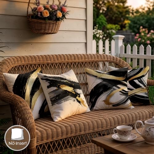 OBSEDE Abstract Black Gold Ink Brush Throw Pillow Covers 18 x 18 Set of 4 - color: Gold Ink Abstract Brushstrokes, size: 18" x 18" (Pack of 4)