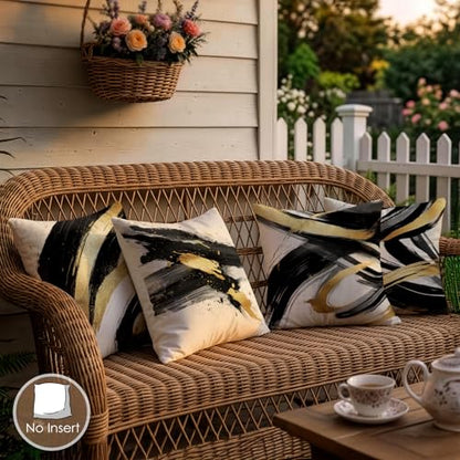 OBSEDE Abstract Black Gold Ink Brush Throw Pillow Covers 18 x 18 Set of 4 - color: Gold Ink Abstract Brushstrokes, size: 18" x 18" (Pack of 4)