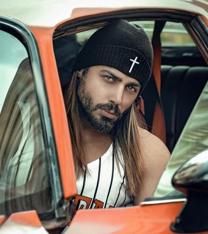 Beanies for Men & Women - Knit Beanie, Warm & Soft Beanie hat, Daily Knit Hat - color: Embroidered Cross