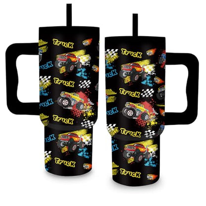 24oz Monster Truck Tumbler with Handle and Straw, Truck Gifts for Boys - color: Truck1