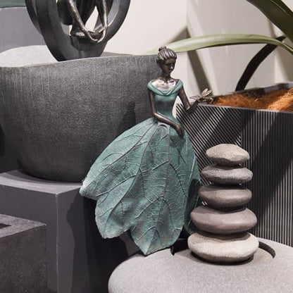 Guichifun Fairy Statue, Leaf Angel Girls with Dragonfly, 12 x 8.5 x 18 - color: Green-dragonfly, size: X-Large