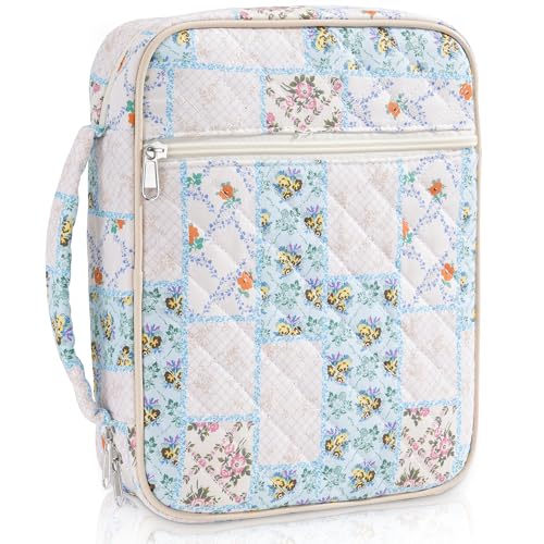 Bible Cover Case for Women Large Spliced Floral Bible Bag Organizer Quilted Study Supplies Accessories Carrying Cases for Girls Portable Tote Bag Christian Gifts - color: Colorful Flowers