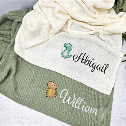 IZI POD Personalized Knit Baby Blanket, Embroidered Name Nursery Blanket, Cotton Knit Stroller Blankets, Gift for Baby, Birthday - Style 11 - color: Custom 6