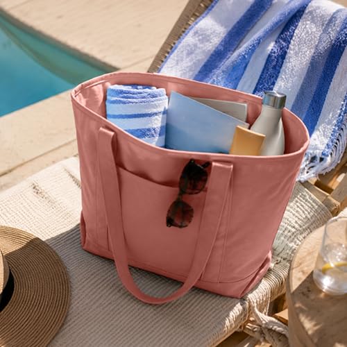 DALIX 20" Solid Color Cotton Canvas Shopping Tote Bag in Dusty Rose - color: Dusty Rose