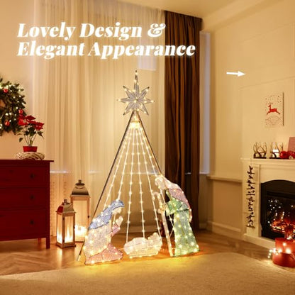 VINGLI 6FT Lighted Nativity Scene for Outdoor Christmas Decoration - size: 6.02ft