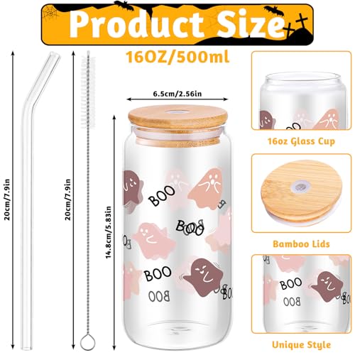8 Pcs Pink Halloween Glass Cups Spooky Ghost Cups for Boo Basket Gift Ideas - style: Halloween Pink Ghost