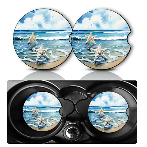 2Pack Beach Starfish Car Cup Holder Coaster Neoprene Car Coasters - color: Beach Starfish