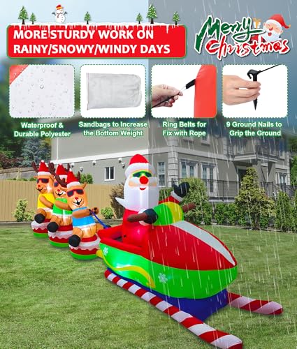 EAONE 12FT Christmas Inflatables Outdoor Decorations, Giant Blow ups Yard Decoration Inflatable Santa Claus Drive Sleight with 3 Reindeers, with Built-in LEDs for Indoor Outdoor Home Holiday Decor - color: 12 FT Inflatable Santa Claus Riding a Sleigh with