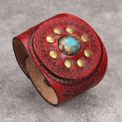 GelConnie Punk Leather Cuff Bracelet Adjustable Straps Wrap Bracelets Arm Armor Cuff Gothic Leather Wristbands for Men, Women - color: MLPB106-Red