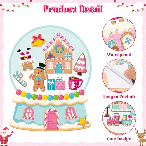 CY2SIDE Christmas Snow Globe House Stickers - 12 Set Christmas Pink Gingerbread Candy House Scene Stickers for School Reward, DIY Crystal Ball Sticker Xmas Winter Party Supplies - style: Christmas crystal ball