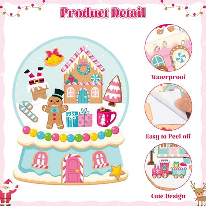 CY2SIDE Christmas Snow Globe House Stickers - 12 Set Christmas Pink Gingerbread Candy House Scene Stickers for School Reward, DIY Crystal Ball Sticker Xmas Winter Party Supplies - style: Christmas crystal ball