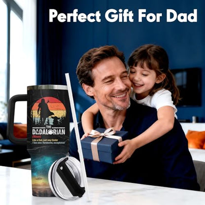 34HD Dadalorian Daddy Dad Funny 40 oz Tumbler with Handle, Gift for Papa - color: Dadalorian with Lid