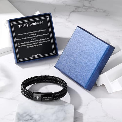 Christian Bracelet for Men, Bible Verse Leather Cross Gift for Men - color: A-To My Soulmate