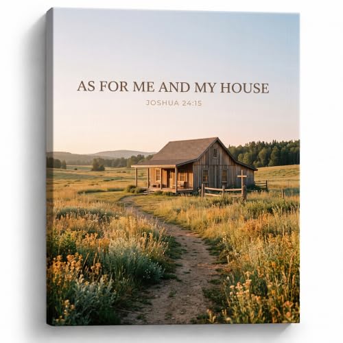 Christian Wall Art, Bible Verse Canvas Decor for Living Room and Home - color: Meadow Family Cabin, size: 16"L x 20"W
