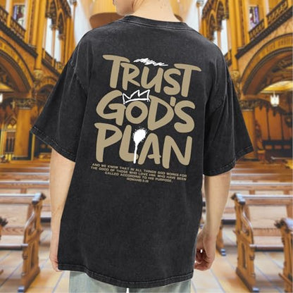 BINTEHGS Oversized Christian T Shirts for Men Jesus Trust Gods Plan Shirt - color: Black, size: Small