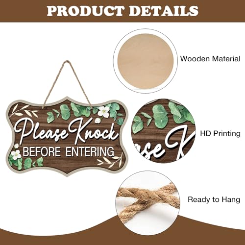 Please Knock Before Entering Front Door Sign, Eucalyptus Leaves - color: Please Knock