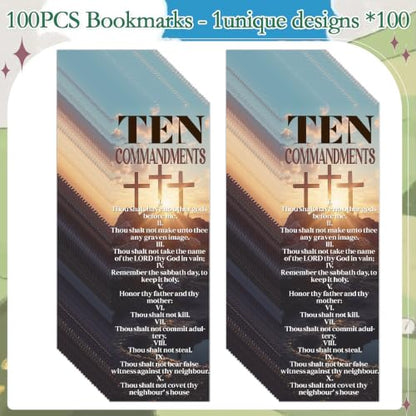 Ten Commandments Bookmarks Gifts - 100 Pcs Bible Verse Religious Bookmark Paper Christian Inspirational Book Marks Page Marker for Women Men Office Church Book Lovers Reading Party Rewards - color: Ten Commandments