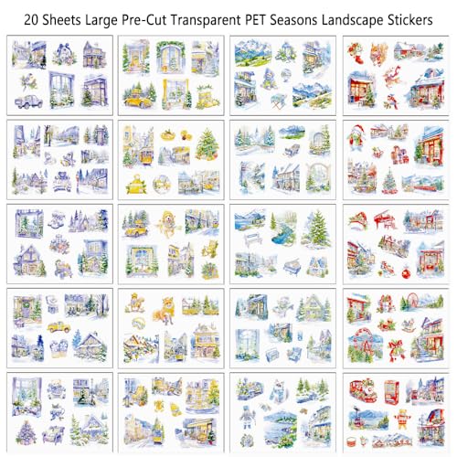 Winter Landscape PET Sticker Book, Diecut Stickers for Journaling - color: Misty Sleep Pages