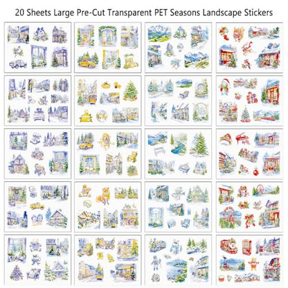 Winter Landscape PET Sticker Book, Diecut Stickers for Journaling - color: Misty Sleep Pages