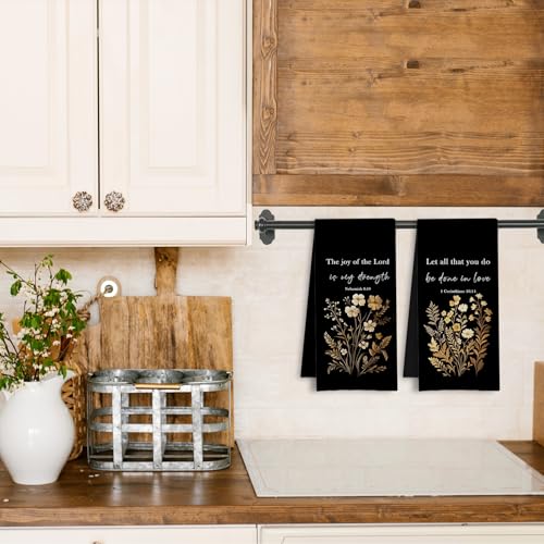 Rustic Floral Christian Kitchen Towels, Bible Verse Gifts Dish Tea Towels, Christian Religious Gifts Decorative Hand Towel for Bathroom Kitchen, 16x24 Inch Set of 2 - color: Nehemiah and I Corinthians - Rustic Floral