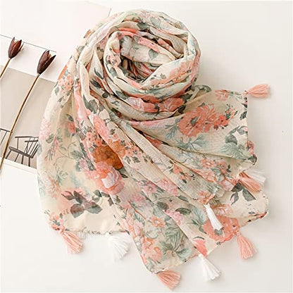 Yeieeo Boho Scarf for Women Lightweight Floral Printed Scarf Fall Winter Fashion Fringed Shawl - color: Floral 29