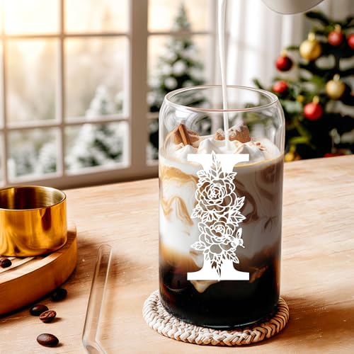 Christmas Gifts for Women: Initial Glass Cup as Office Graduation Memorial Holiday Personalized Gifts - for Mom Grandma Wife Girlfriend Sister Daughter Friend Christmas Gifts - I Aesthetic Cup - color: I