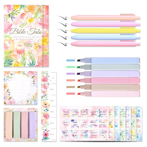 VYRANA Bible Study Supplies Journaling Kit for Women, Bible Study Kit with 11 No Bleed Highlighters and Pens, 1 Sticky Notes of 30 Pages, 1 Index Stickers of 4 Colors, 105 Tabs for Christian Gifts