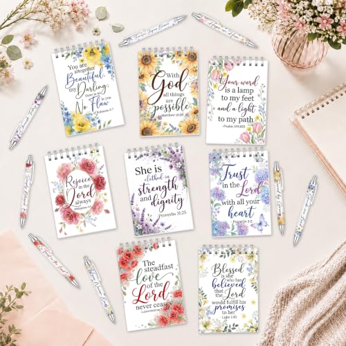 Sprial Notebooks with Pens Bulk, 48 Pack, 5.5 x 4.7 Inch, Floral - color: Watercolor Floral Scripture