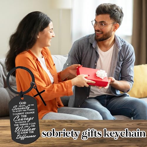 Serenity Prayer Gifts for Women Men - 1 Year Sober Bible Verse Keychain, Inspirational Sobriety Christian AA Recovery Gift - color: Black Serenity Prayer Gifts