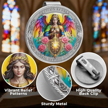 St Michael Visor Clip, Guardian Angel for Car Visor Clip, Car Accessories Religious Christian Safety Gift for New Driver Family Friend (Silver)