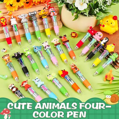24 Pcs Animal Pens Multicolor Pen in One 4-in-1 Cute Pens Bulk for Kids,Ballpoint Pen with Fun Animals Shapes for Birthday Party, Classroom Prize,School Supplies - color: Animal