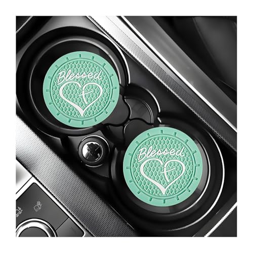 KVAEY 2 PCS Car Cup Holder Coasters, 2.76 Inch Anti Slip Vehicle Drink Mats with Cute Blessed Cross and Heart, Shockproof, Universal Car Accessories (Light Green, 2 PCS) - color: Light Green, size: 2 PCS