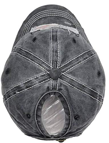 Women American Flag Ponytail Hat, Embroidery Adjustable Washed Distressed Messy Bun Baseball Cap … - color: Us Flag -Black