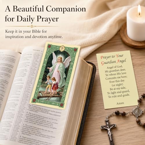 ESNOY 10 Pack Guardian Angel Prayer Cards – Catholic Guardian Angel The Protector – Holy Card with Prayer