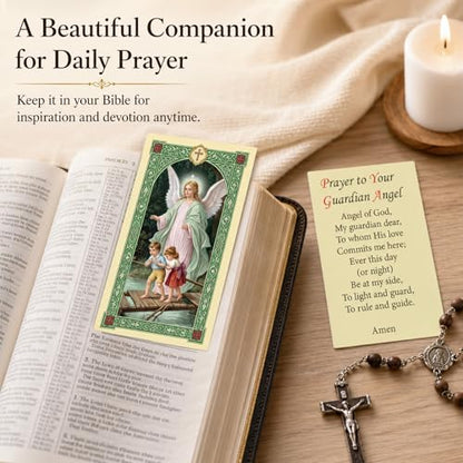 ESNOY 10 Pack Guardian Angel Prayer Cards – Catholic Guardian Angel The Protector – Holy Card with Prayer
