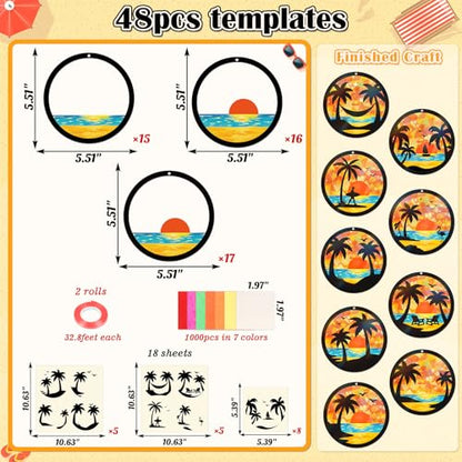 Renbuzhu 48PCS Summer Crafts: Paper Tropical Palm Tree Suncatchers DIY Kits, Window Stained Glass Effect Art Supplies for Hawaiian Luau Tiki Beach Party Favors - style: palm tree
