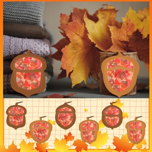 Chiisong 24 Sets Fall Acorn Crafts Kit Fall Paper Acorn Suncatcher Craft - style: Fall Acorn