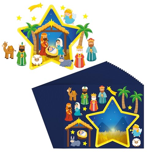 Haooryx Xmas Nativity Scene Stickers Make Your Own Jesus Birth Paper Craft - style: 40Pcs Jesus Birth