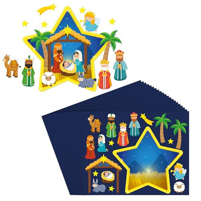 Haooryx Xmas Nativity Scene Stickers Make Your Own Jesus Birth Paper Craft - style: 40Pcs Jesus Birth