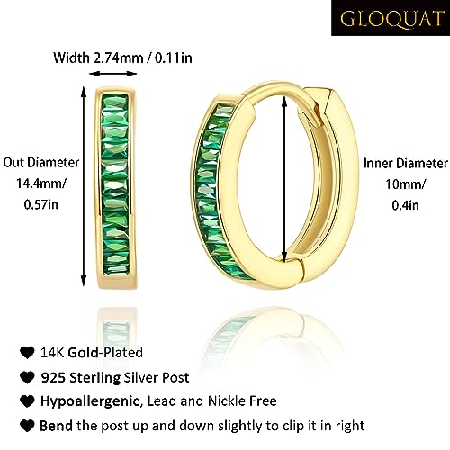 14K Gold Huggie Earrings for Women Silver Huggie Hoop Earrings Cubic Zirconia Huggie Earrings Stud Earrings Lightweight Dainty Hypoallergenic Earrings Jewelry Gifts - color: Gold Green CZ Hugggies