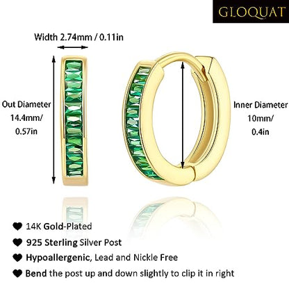 14K Gold Huggie Earrings for Women Silver Huggie Hoop Earrings Cubic Zirconia Huggie Earrings Stud Earrings Lightweight Dainty Hypoallergenic Earrings Jewelry Gifts - color: Gold Green CZ Hugggies