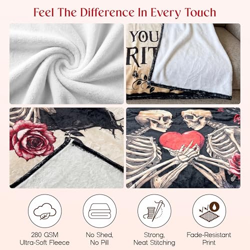 WRAPIX Anniversary Couple Gifts for Women Men - Soft Throw Blanket 50x60 in - color: Cream - Skull Couple, size: 50x60 inches